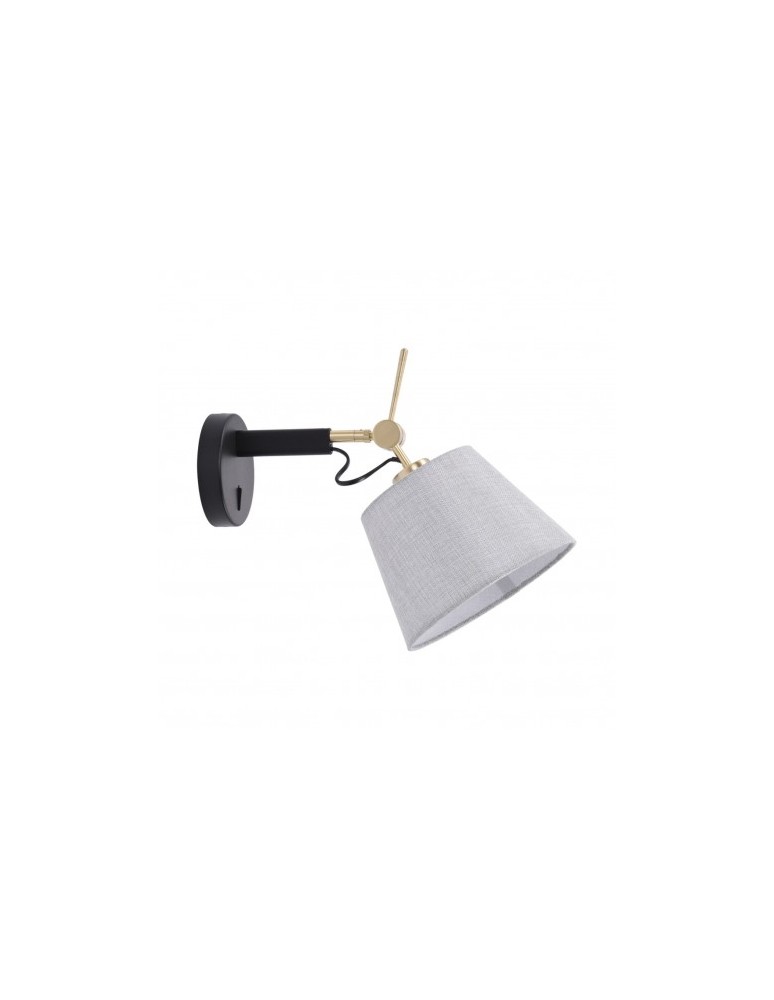 Cantilever wall lamps - Azzardo ZYTA WALL XS BK/GO GREY 1xE27 Wall Mounted with On/Off Switch Movable with Grey Lampshade Arm Black and Gold AZ4186 - product kolory-swiatla.pl 1
