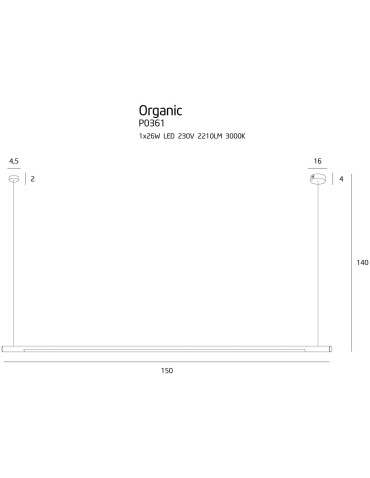Maxlight Lampa Wisząca Organic Horizon 150cm Biała P0361D - produkt 2