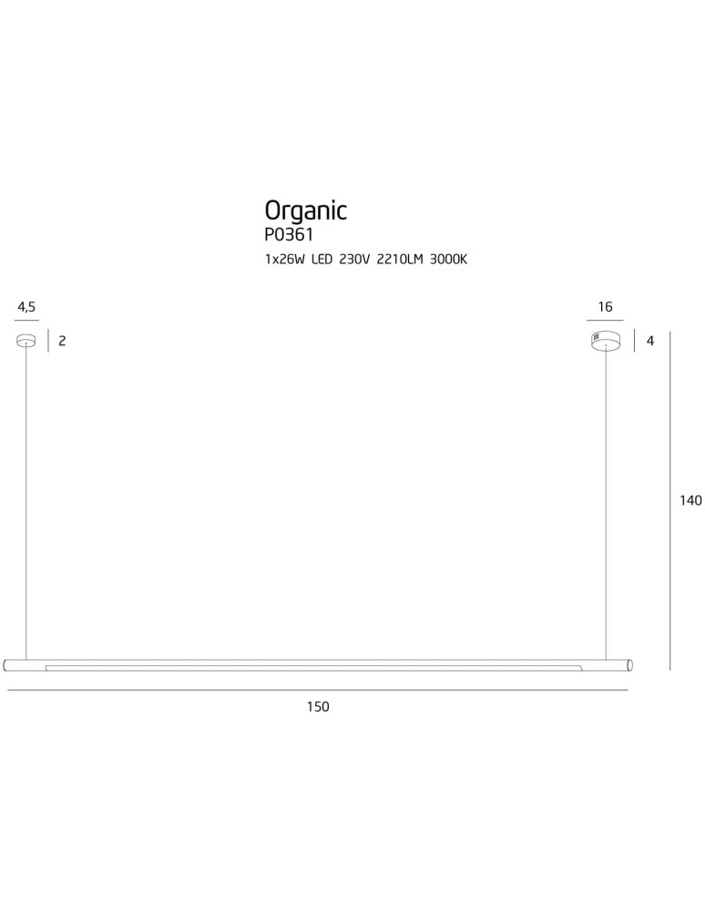 Pendant lamps over the island - Maxlight Organic Horizon 150cm White P0361D Pendant Lamp. - product kolory-swiatla.pl 2