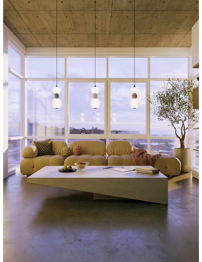 Single pendant lamps - Maxlight Modern 13W Pendant Lamp, Opal + Medium Brown P0628 - product kolory-swiatla.pl 3