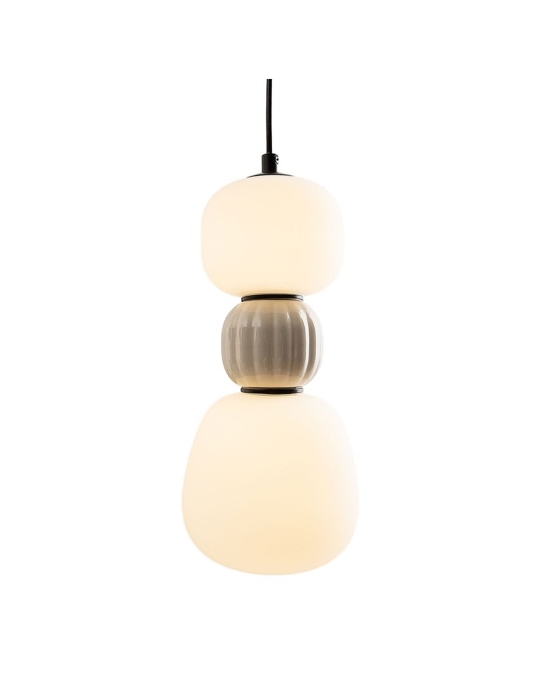 Lampy wiszące pojedyncze - Maxlight Lampa Wiszaca Modern 13W, Opal + Light Grey P0627 - produkt kolory-swiatla.pl 2