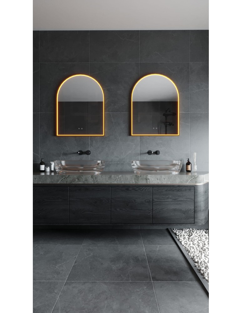 Lustra podświetlane - Maxlight Mirror Półokrąg 90X70cm Złote Lustro Podświetlane W0386 - produkt kolory-swiatla.pl 3