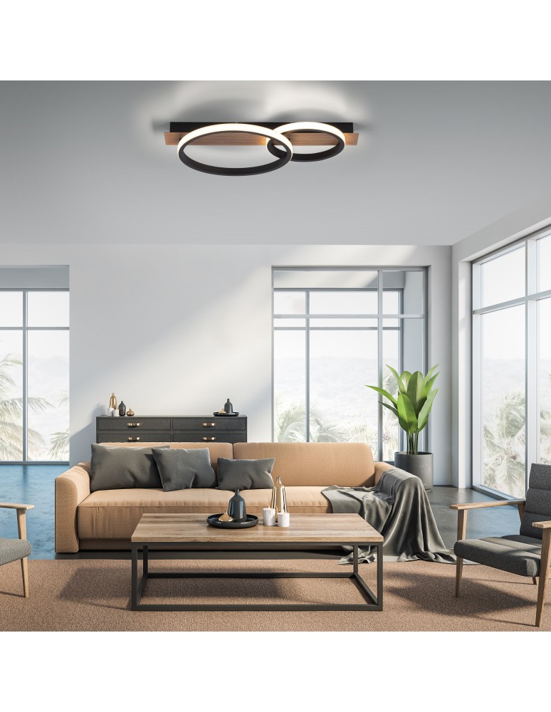 Paul Neuhaus Trooper Lampa Sufitowa Drewno/Czarny 15615-78