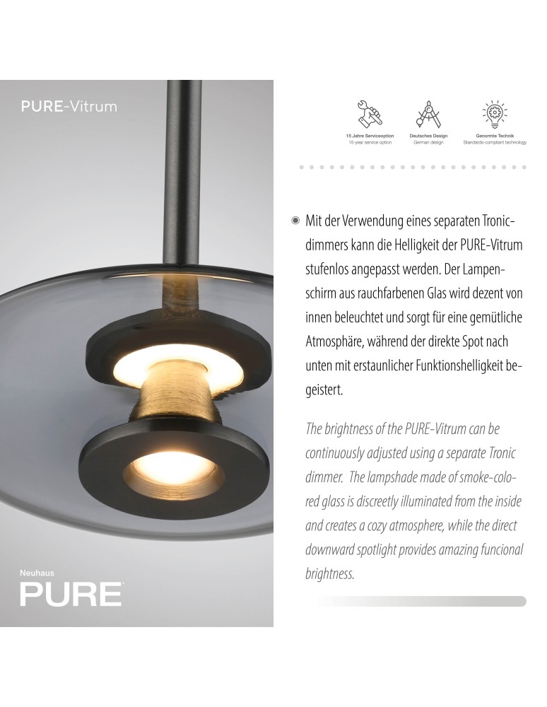Paul Neuhaus Pure Vitrum Lampa Wisząca Szary 2053-15