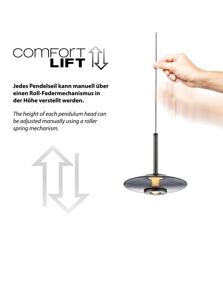Paul Neuhaus Pure Vitrum Lampa Wisząca Szary 2053-15