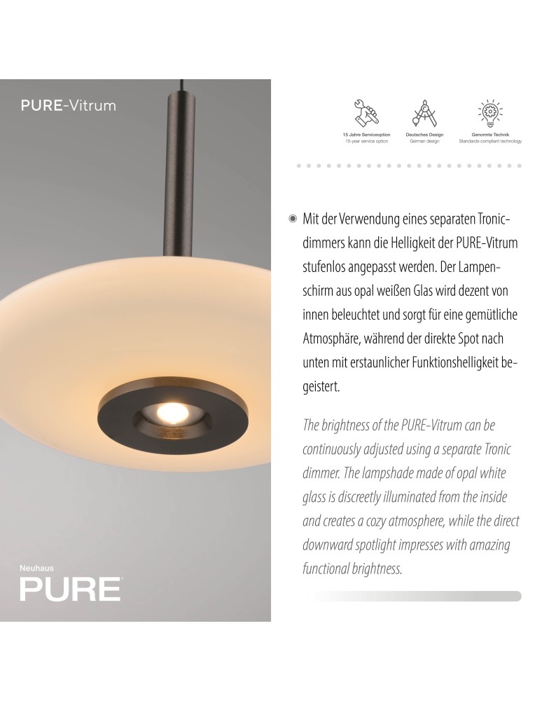 Paul Neuhaus Pure Vitrum Lampa Wisząca Ciemnometalowo-Brązowy 2053-34