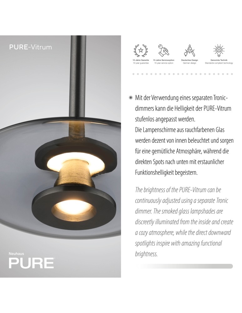 Paul Neuhaus Pure Vitrum Lampa Wisząca Szary 2083-15