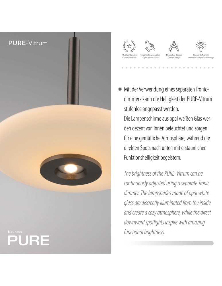 Paul Neuhaus Pure Vitrum Lampa Wisząca Ciemnometalowo-Brązowy 2083-34