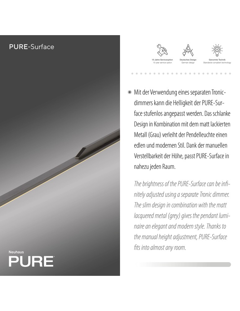 Paul Neuhaus Pure Surfa Lampa Wisząca Szary 2302-15