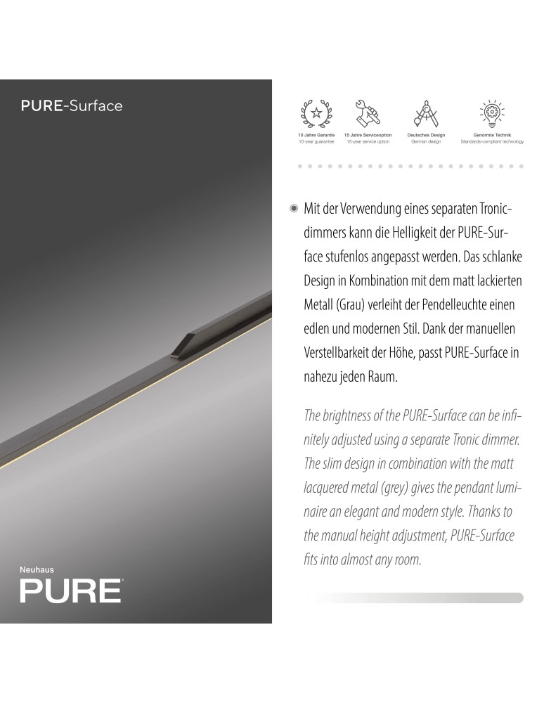 Paul Neuhaus Pure Surfa Lampa Wisząca Szary 2302-15
