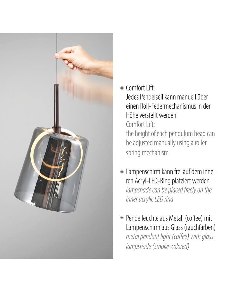Paul Neuhaus Zula Lampa Wisząca Brązowy/Smoky 2541-25