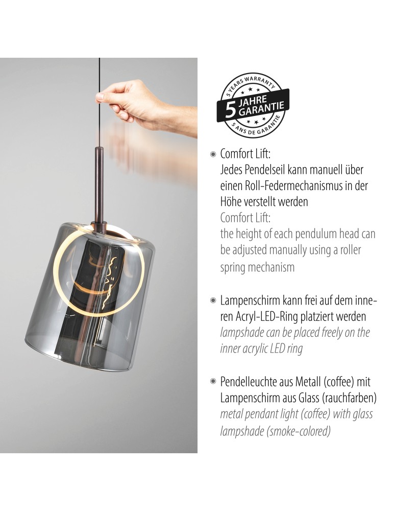 Paul Neuhaus Zula Lampa Wisząca Brązowy/Smoky 2541-25