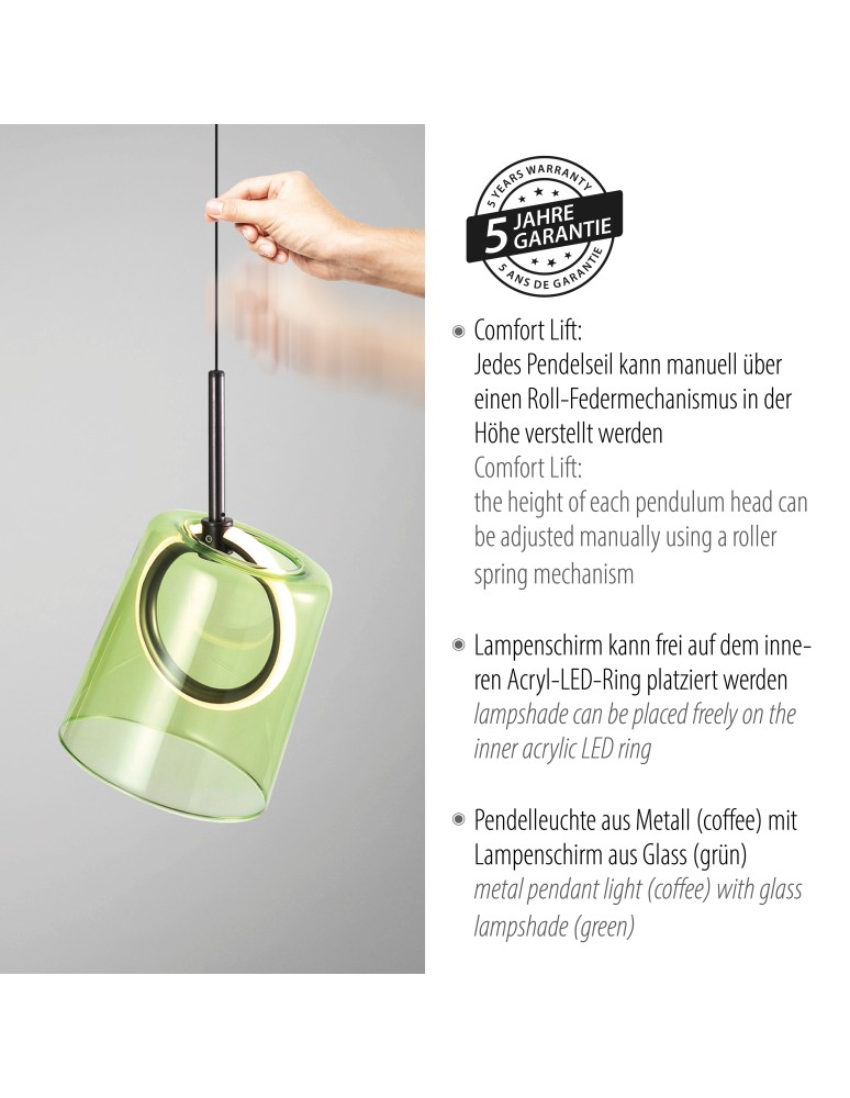 Paul Neuhaus Zula Lampa Wisząca Brązowy/Zielony 2541-43