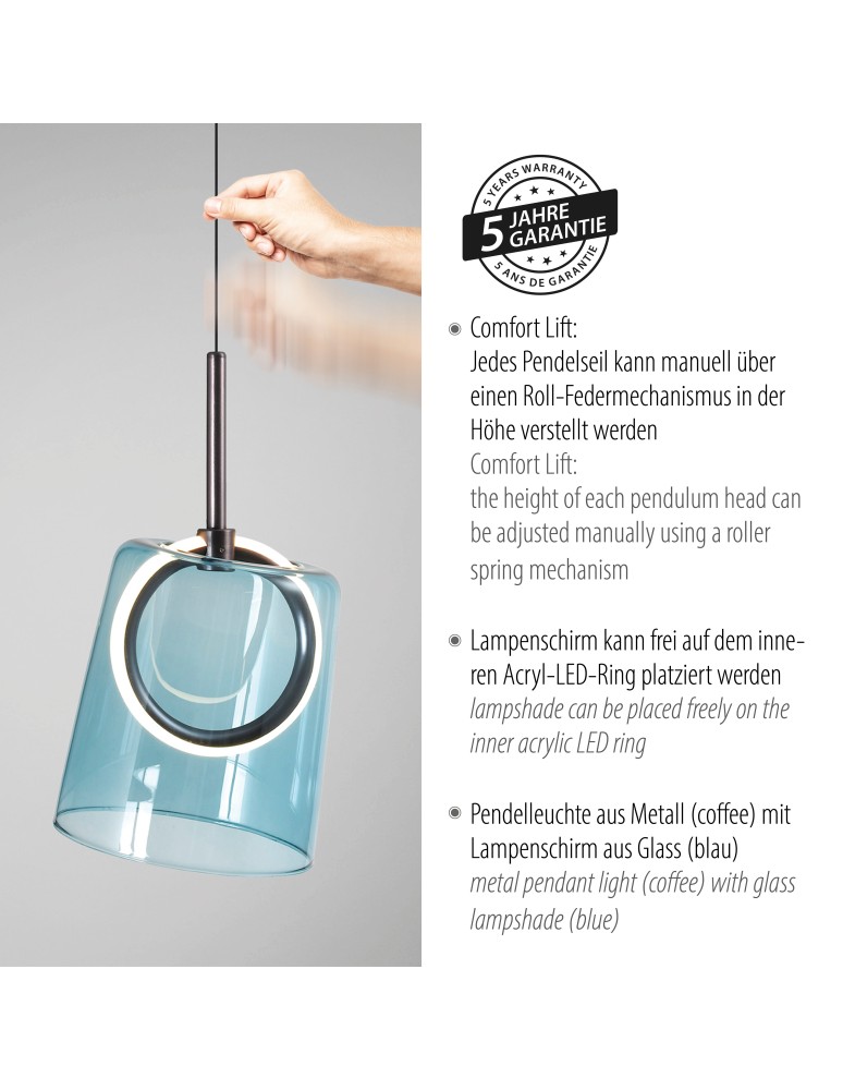 Paul Neuhaus Zula Lampa Wisząca Brązowy/Niebieski 2541-56