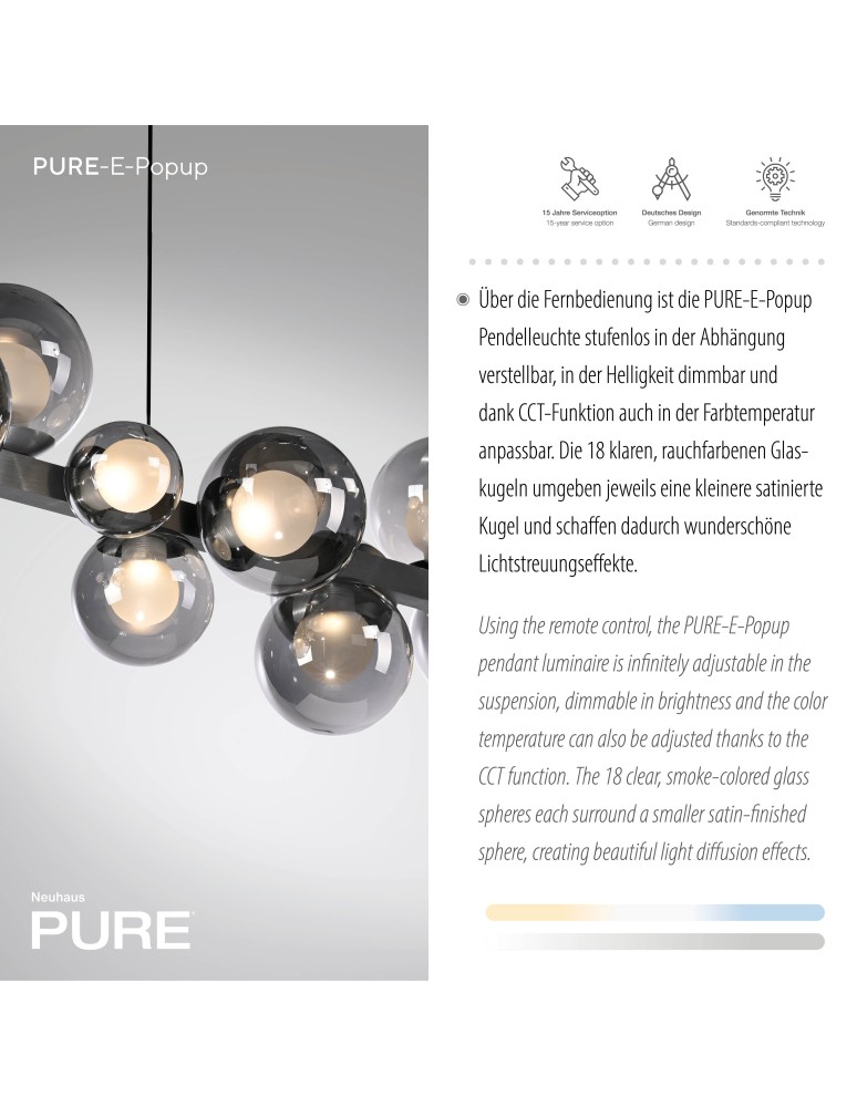 Paul Neuhaus Pure E-Popup Lampa Wisząca Szary 2557-15