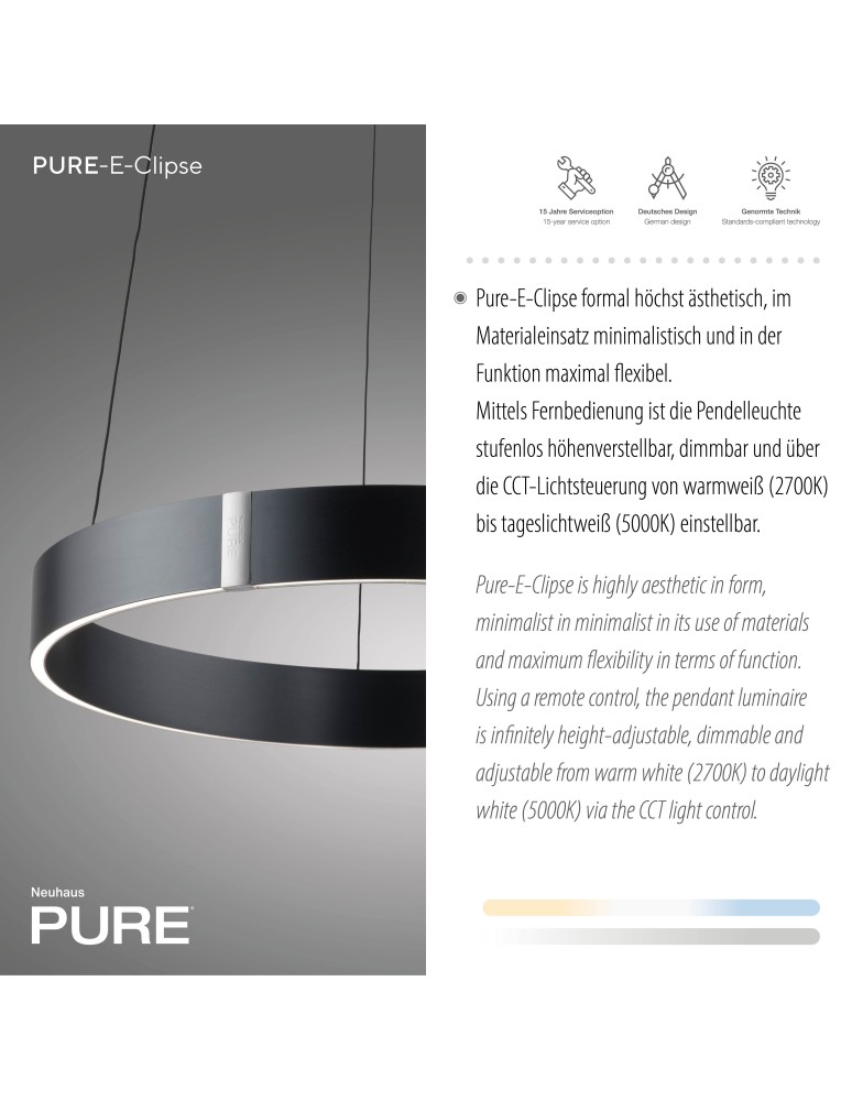 Paul Neuhaus Pure E-Clipse Lampa Wisząca Szary 2560-15