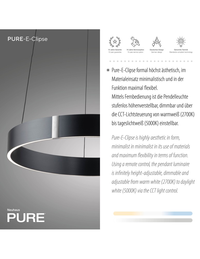 Paul Neuhaus Pure E-Clipse Lampa Wisząca Szary 2560-15