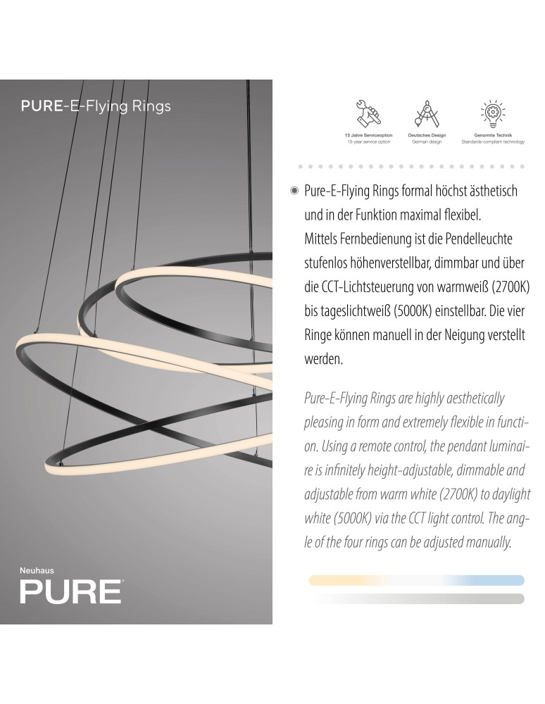Paul Neuhaus Pure E-Flying Rings Lampa Wisząca Szary 2566-15