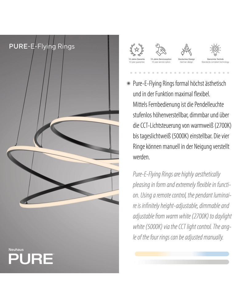 Paul Neuhaus Pure E-Flying Rings Lampa Wisząca Szary 2566-15
