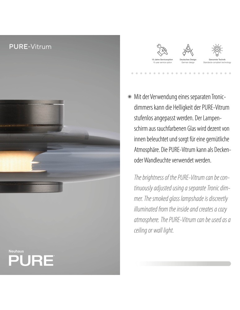 Paul Neuhaus Pure Vitrum Kinkiet/Lampa Sufitowa Szary 6082-15