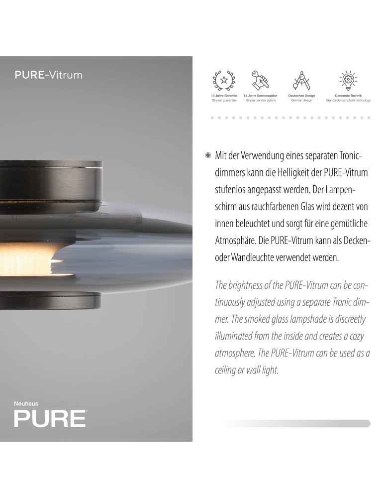 Paul Neuhaus Pure Vitrum Kinkiet/Lampa Sufitowa Szary 6082-15