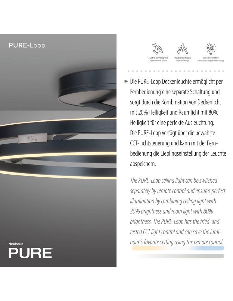 Paul Neuhaus Pure Loop Lampa Sufitowa Szary 6552-15