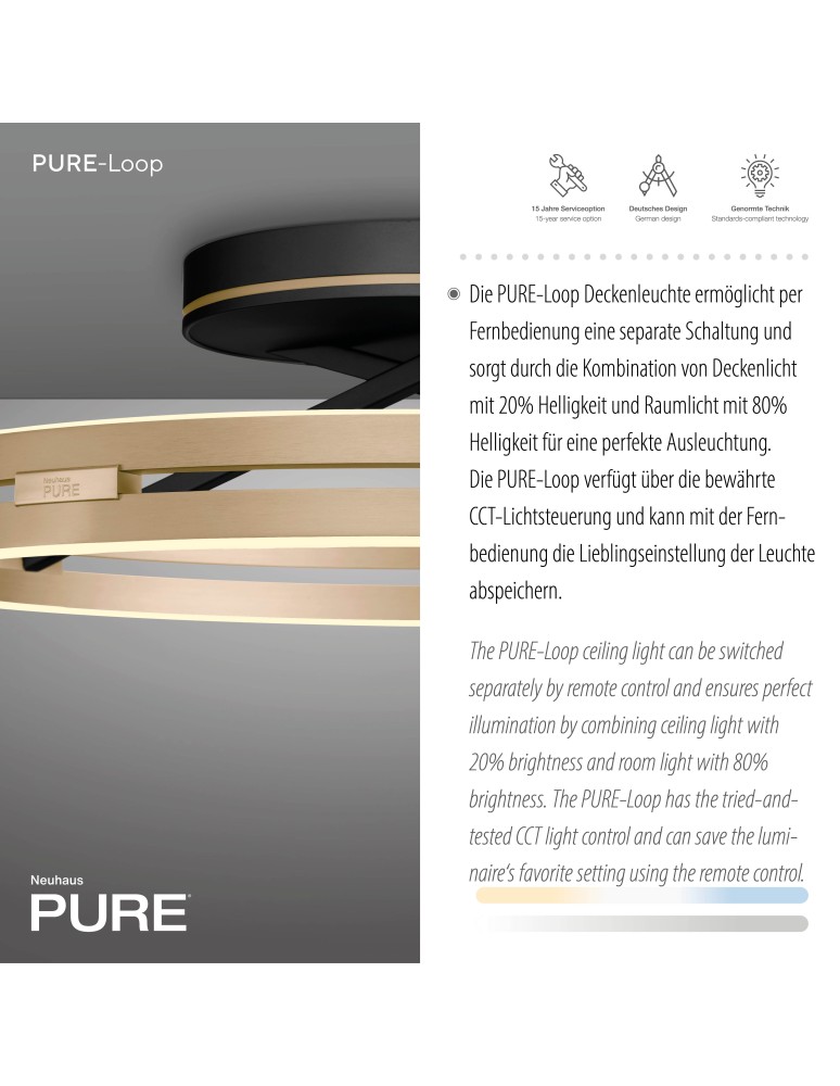 Paul Neuhaus Pure Loop Lampa Sufitowa Czarny/Matowy Mosiądz 6552-68