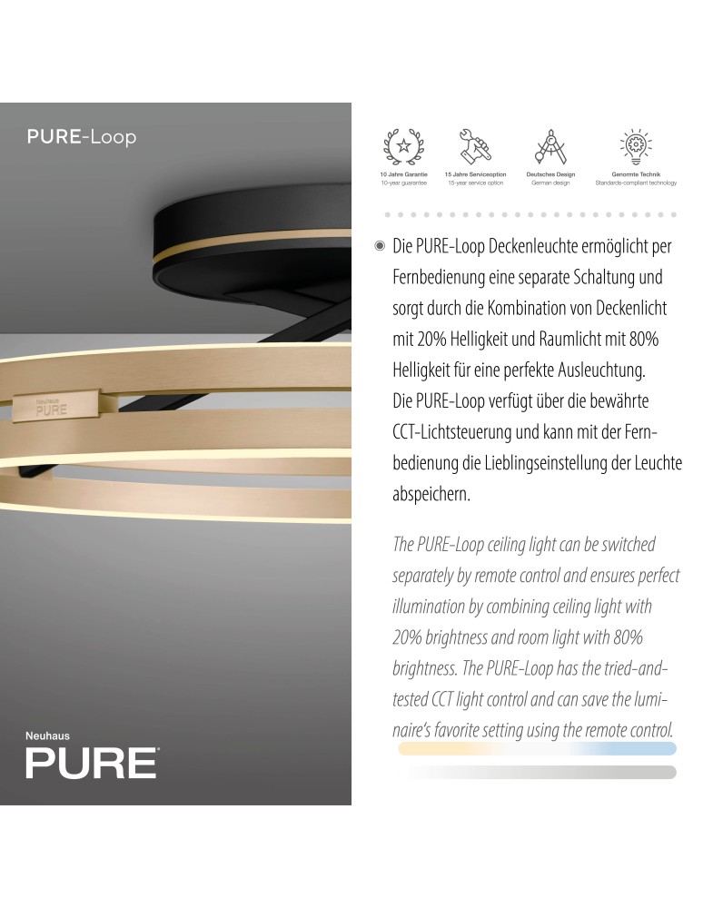 Paul Neuhaus Pure Loop Lampa Sufitowa Czarny/Matowy Mosiądz 6552-68