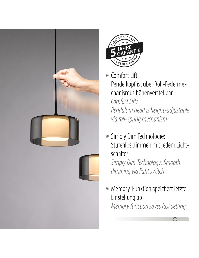 Paul Neuhaus Rika Lampa Wisząca Czarny/Smoky 2115-18