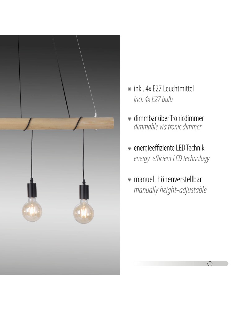 Paul Neuhaus Tero Lampa Wisząca Drewno/Czarny 15505-18