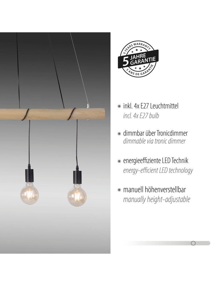Paul Neuhaus Tero Lampa Wisząca Drewno/Czarny 15505-18