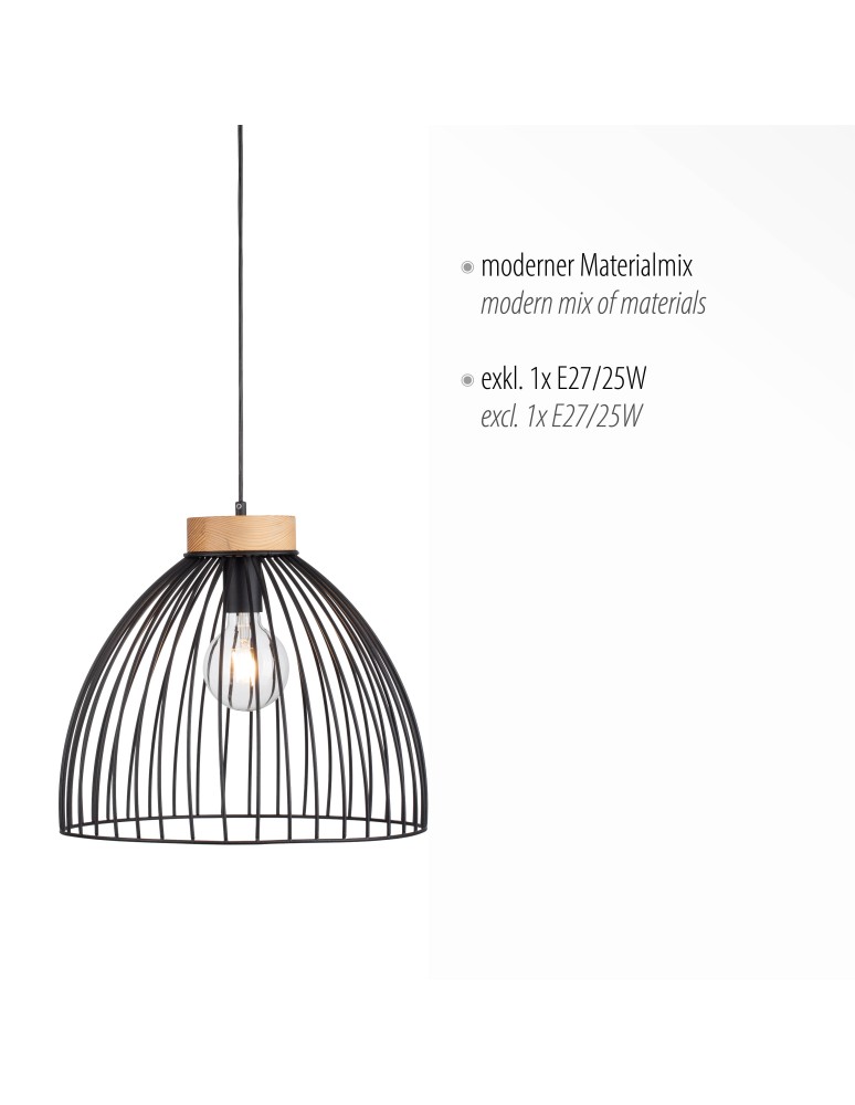 Paul Neuhaus Lami Lampa Wisząca Czarny/Drewno 11419-18