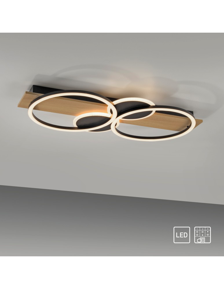 Paul Neuhaus Trooper Lampa Sufitowa Czarny/Drewno 14552-18