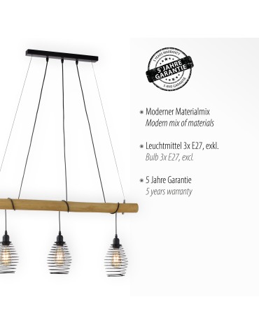 Paul Neuhaus Spring Lampa Wisząca Drewno/Czarny 15526-79 - product 2