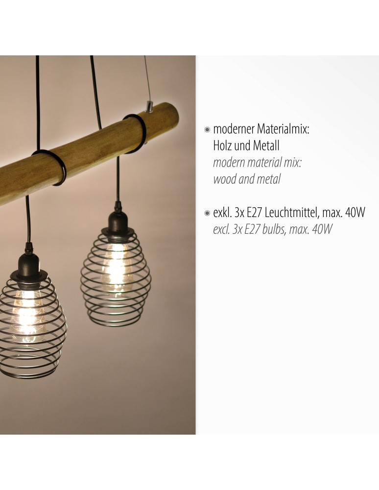 Paul Neuhaus Spring Lampa Wisząca Drewno/Czarny 15526-79