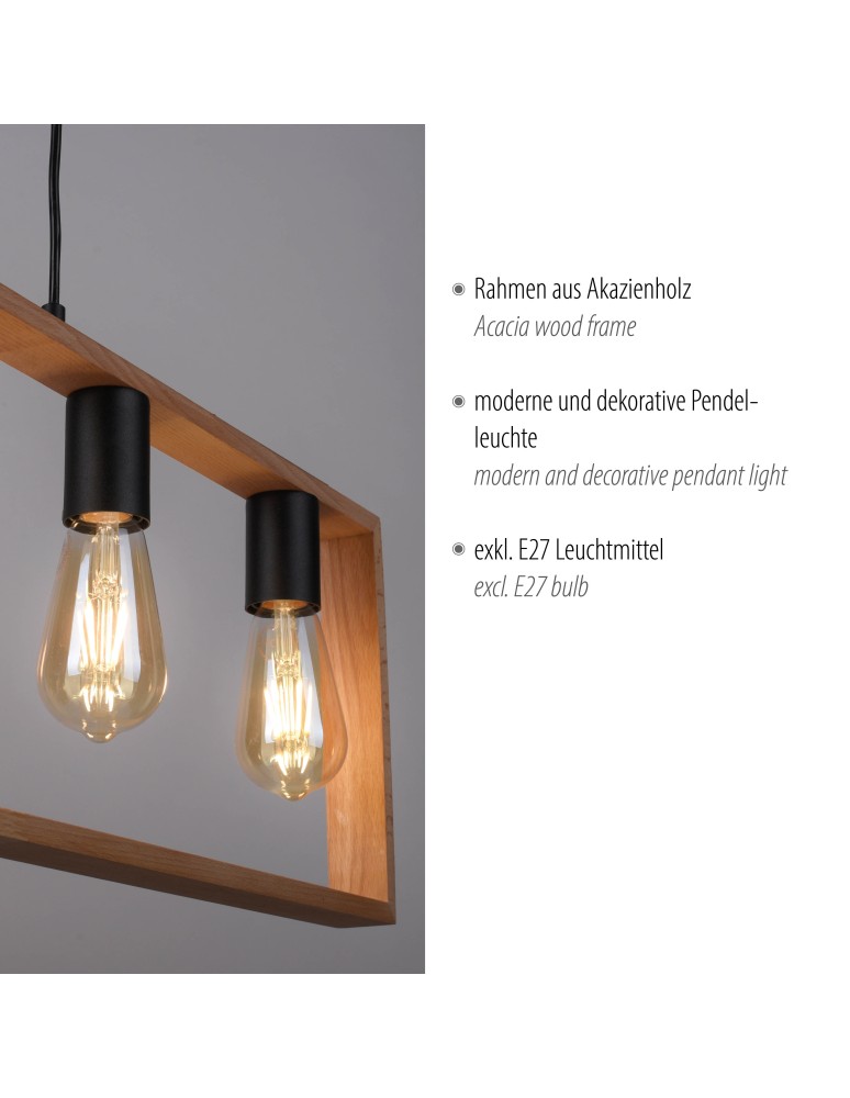 Paul Neuhaus Franky Lampa Wisząca Czarny/Drewno 15653-18