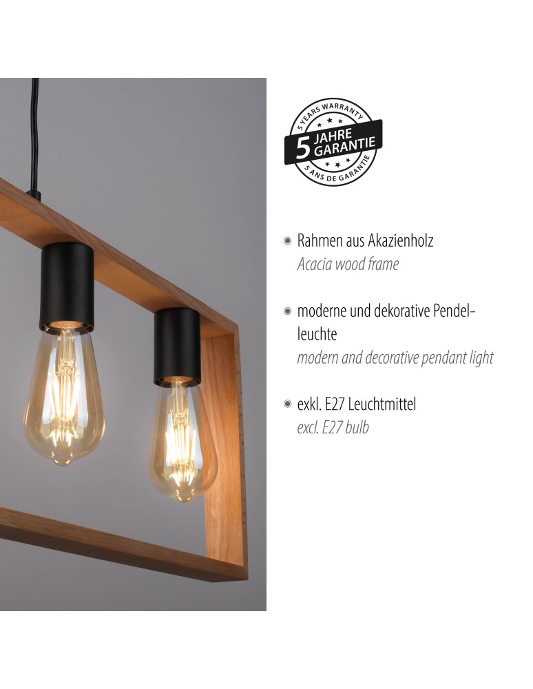 Paul Neuhaus Franky Lampa Wisząca Czarny/Drewno 15653-18