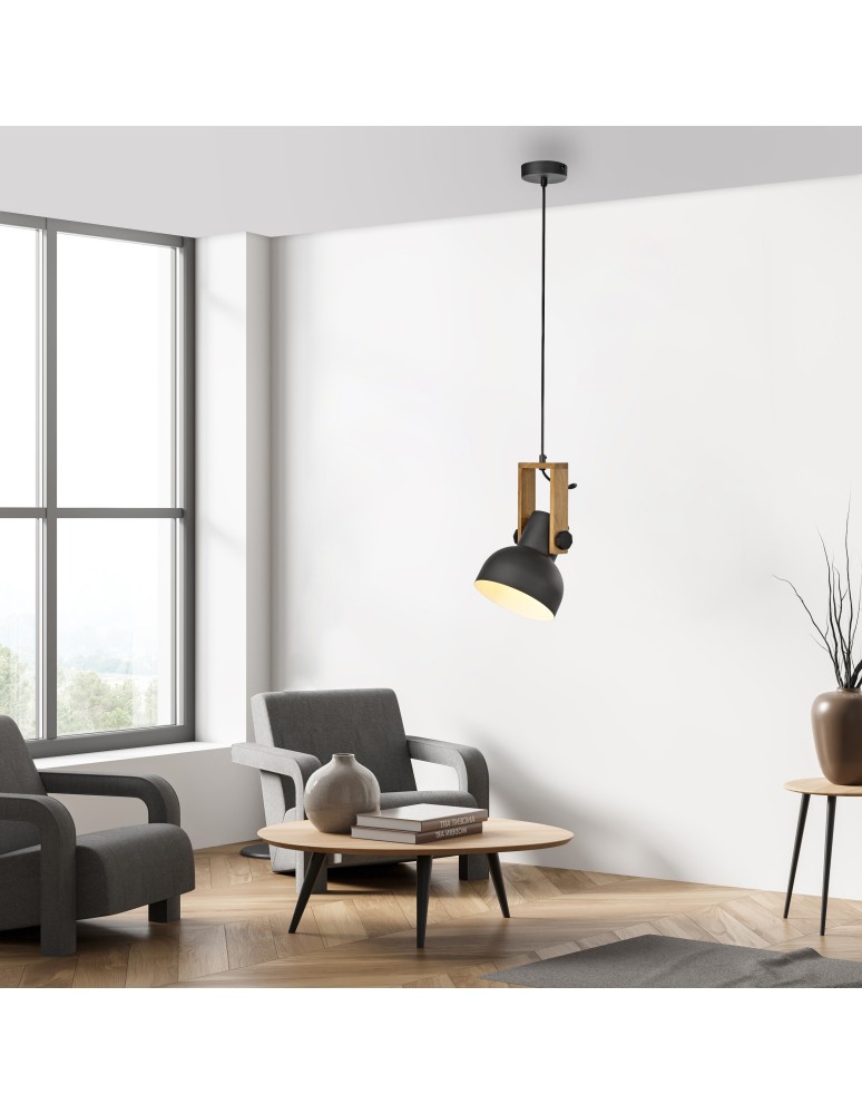 Paul Neuhaus Cup 2.0 Lampa Wisząca Czarny/Drewno 15741-18