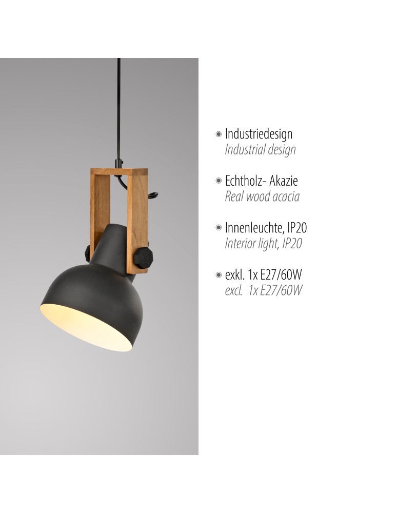 Paul Neuhaus Cup 2.0 Lampa Wisząca Czarny/Drewno 15741-18