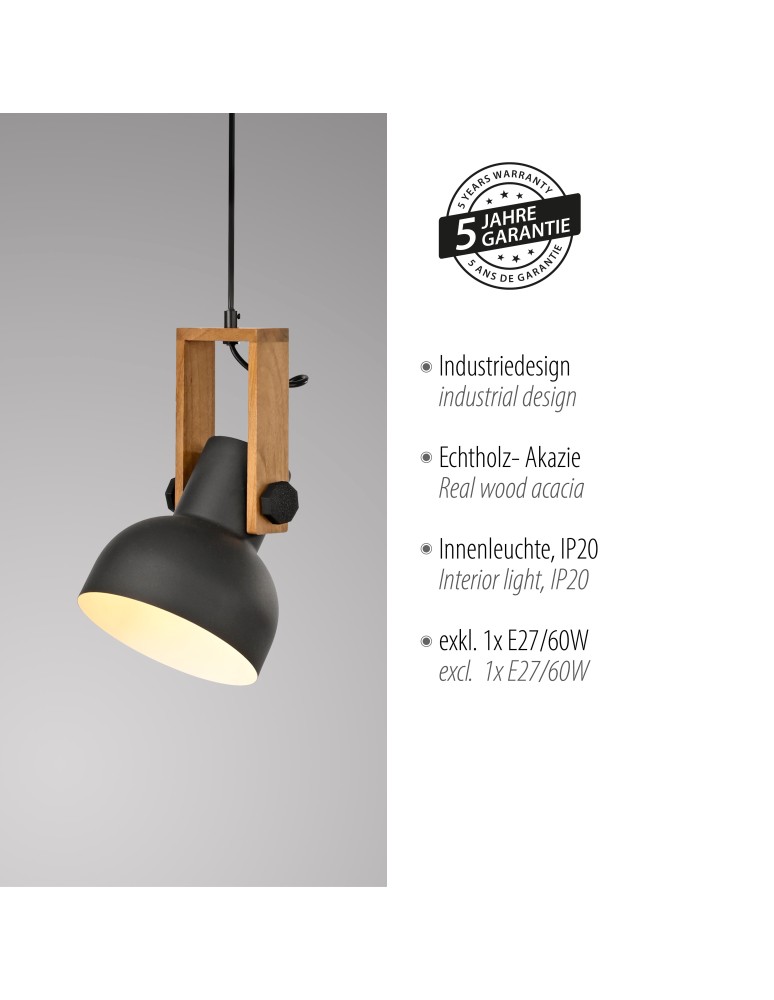 Paul Neuhaus Cup 2.0 Lampa Wisząca Czarny/Drewno 15741-18