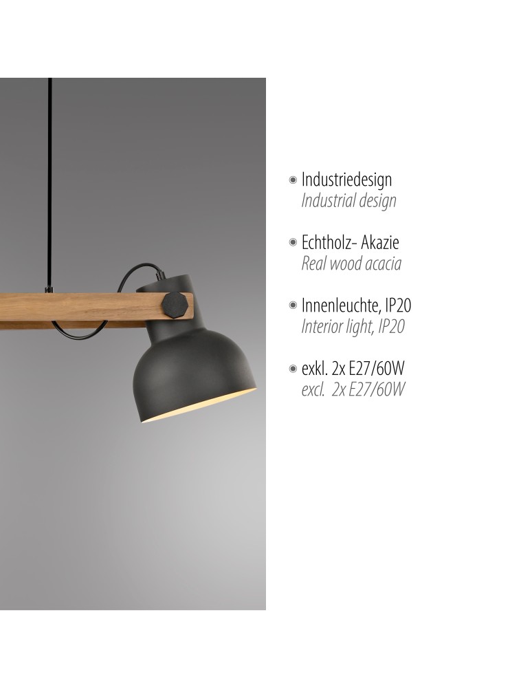 Paul Neuhaus Cup 2.0 Lampa Wisząca Czarny/Drewno 15742-18