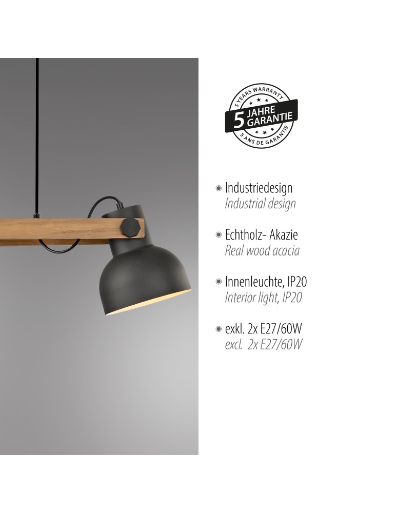 Paul Neuhaus Cup 2.0 Lampa Wisząca Czarny/Drewno 15742-18