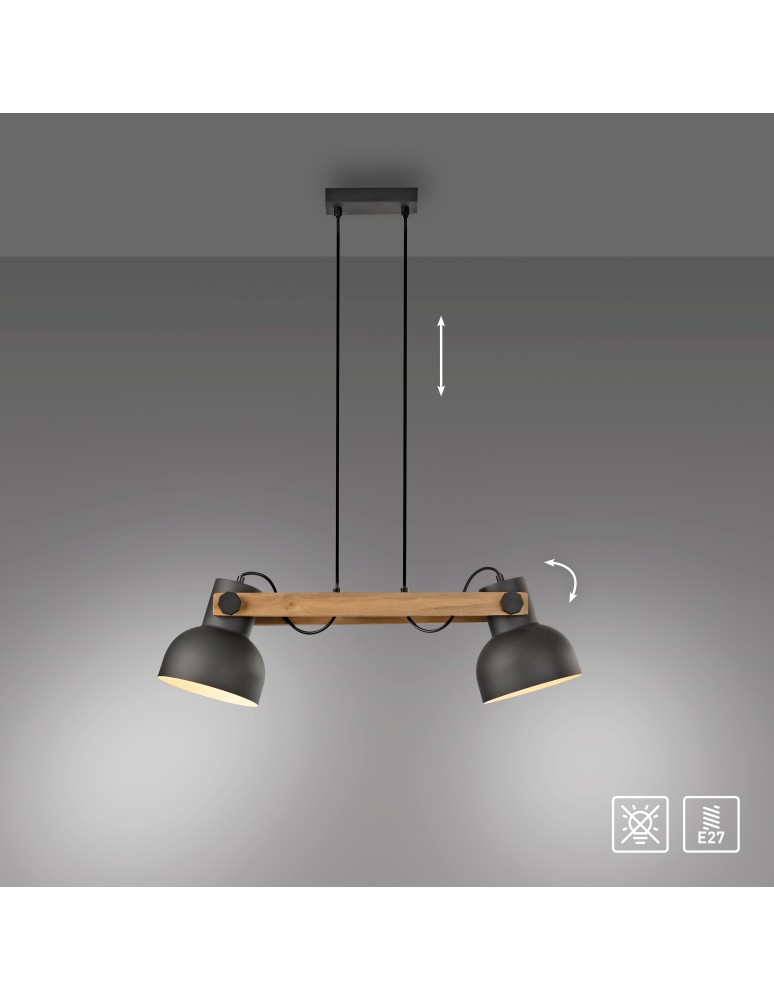 Paul Neuhaus Cup 2.0 Lampa Wisząca Czarny/Drewno 15742-18