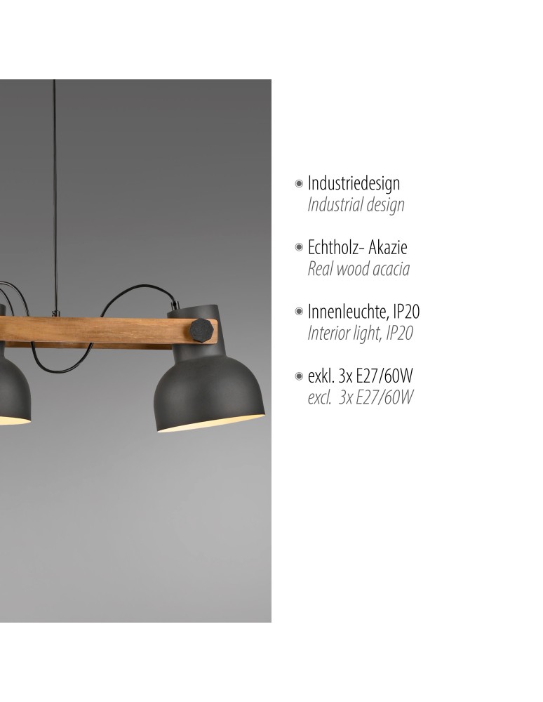 Paul Neuhaus Cup 2.0 Lampa Wisząca Czarny/Drewno 15743-18