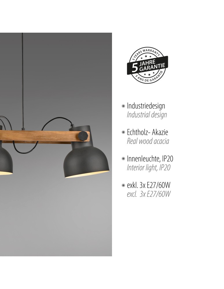 Paul Neuhaus Cup 2.0 Lampa Wisząca Czarny/Drewno 15743-18