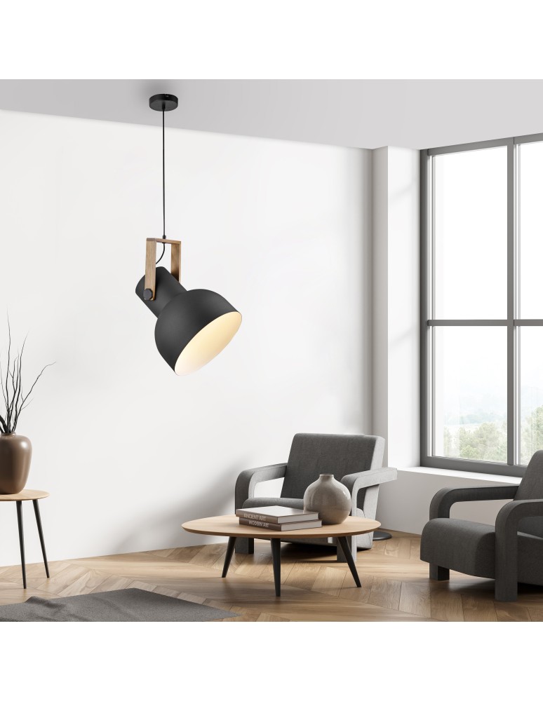 Paul Neuhaus Cup 2.0 Lampa Wisząca Czarny/Drewno 15747-18