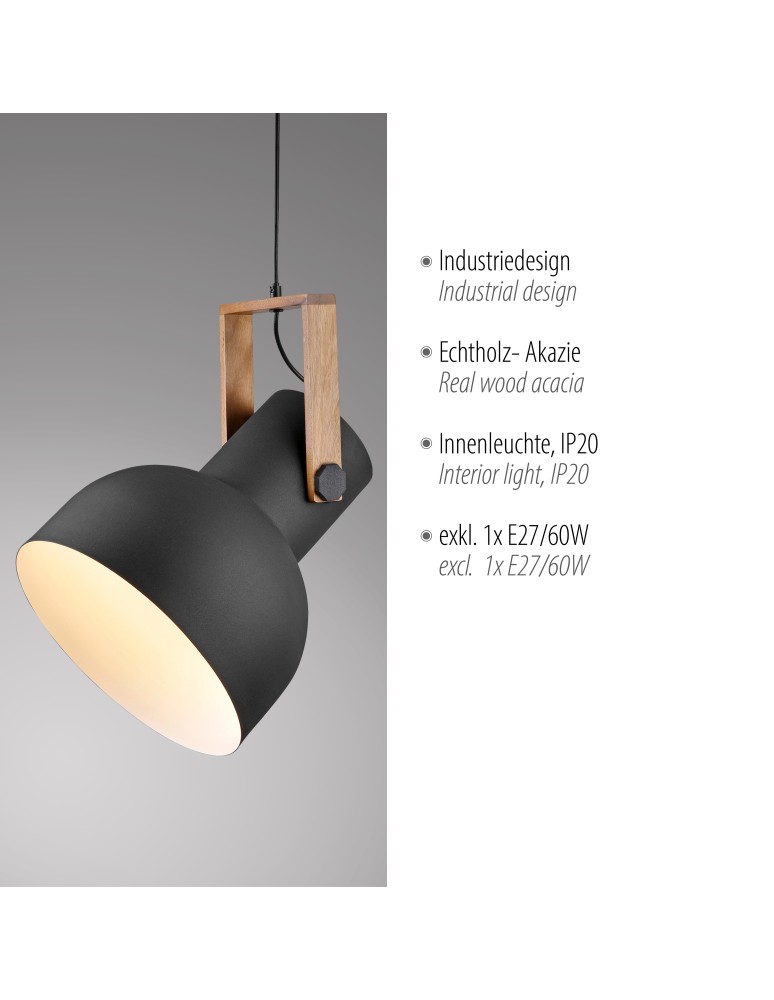 Paul Neuhaus Cup 2.0 Lampa Wisząca Czarny/Drewno 15747-18