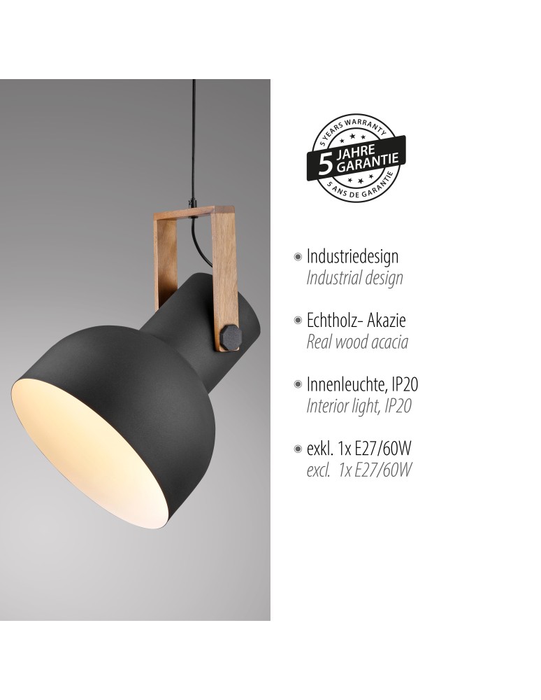 Paul Neuhaus Cup 2.0 Lampa Wisząca Czarny/Drewno 15747-18