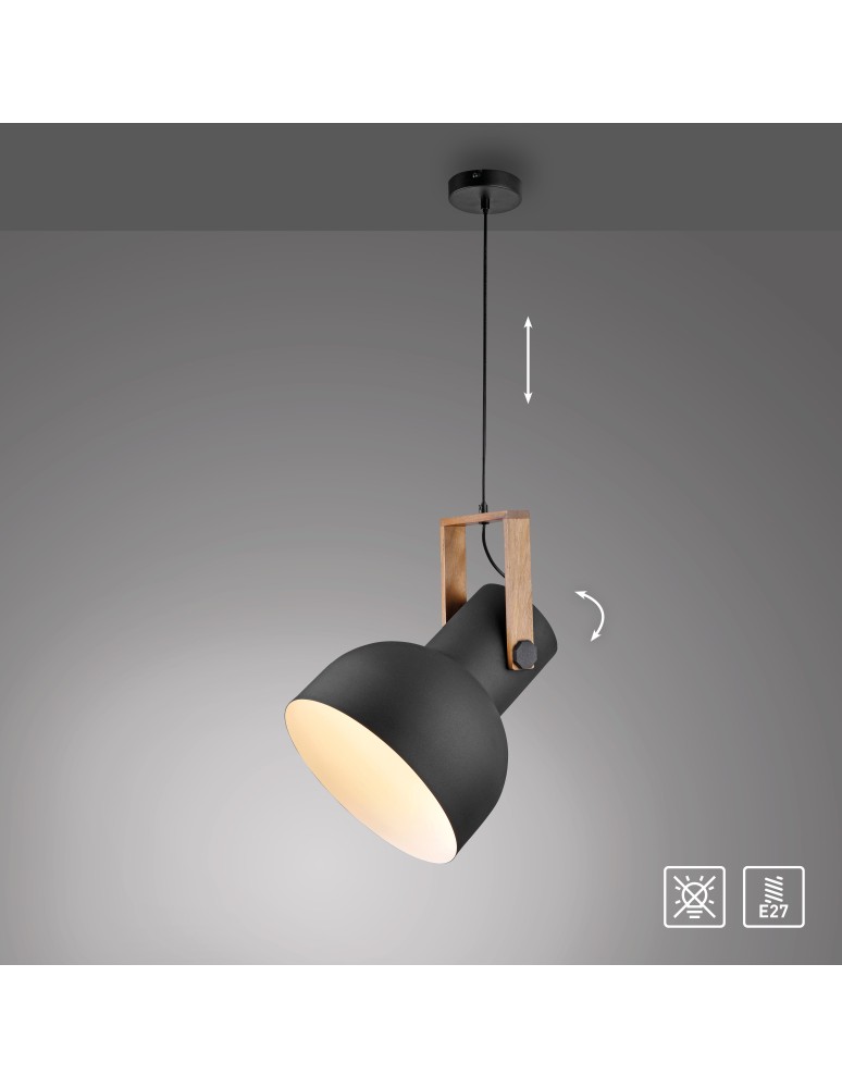 Paul Neuhaus Cup 2.0 Lampa Wisząca Czarny/Drewno 15747-18