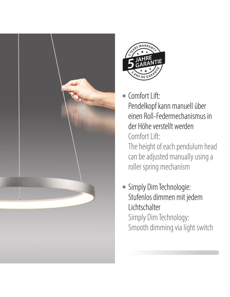 Paul Neuhaus Hoop Lampa Wisząca Aluminium 2851-95